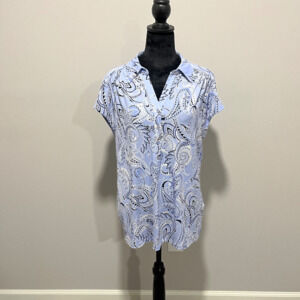 Charter Club Short Sleeve Blouse, V neck, Button up. Size XL